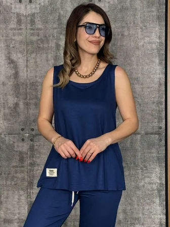 civetta Kadın Askılı Yuvarlak Yaka Viskon Iki Iplik Bluz Ve Eşofman Altı Ikili Takım