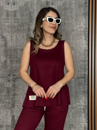 civetta Kadın Askılı Yuvarlak Yaka Viskon Iki Iplik Bluz Ve Eşofman Altı Ikili Takım
