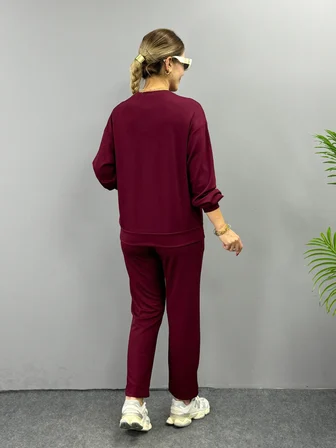 civetta Kadın Uzun Kollu Bisiklet Yaka Viskon Iki Iplik Bluz Ve Pantolon Ikili Takım
