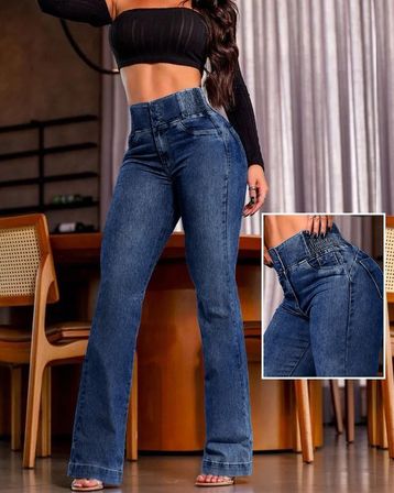 civetta Kadın Yüksek Bel Yanları Lastik önü Düğmeli Kot Pantolon