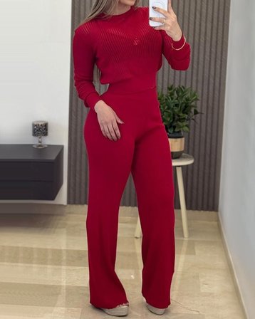 civetta Kadın Uzun Kollu Yuvarlak Yaka Transparan Detaylı Triko Bluz Ve Pantolon Ikili Takım