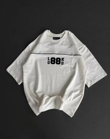 civetta Unisex Bisiklet Yaka Baskılı Oversize T-Shirt - Beyaz