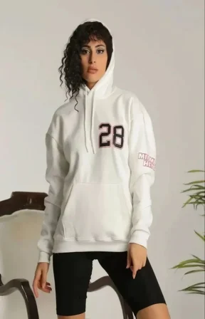 civetta Unisex Kapşonlu Baskılı Sweetshirt - Beyaz