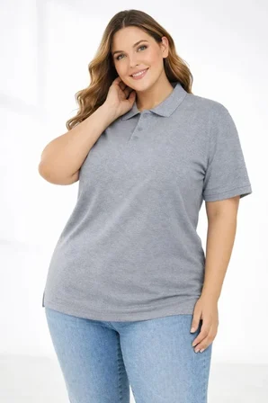 civetta Pike Kumaş Düğmeli Yaka Battal Büyük Beden Günlük Kısa Kol Tişört T-shirt - Gri