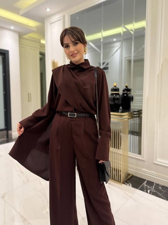 civetta Kadın Uzun Kollu şal Detaylı Bluz Ve Pantolon Ikili Takım (kemer Dahil Değil)