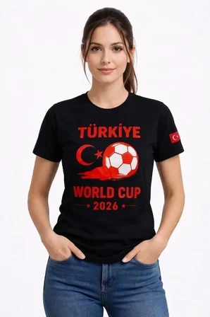 civetta Türkiye World Cup 2026 Baskılı Tişört Futbol Temalı Forma T-Shirt - Siyah