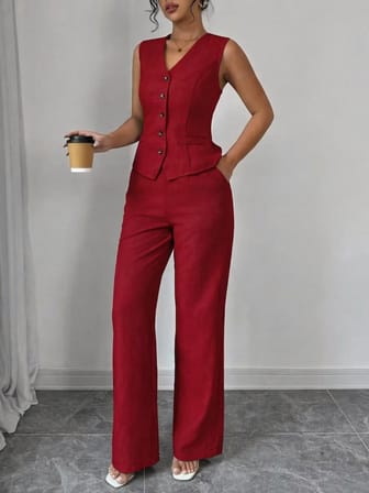 civetta Kadın Askılı önden Düğmeli Bluz Ve Pantolon Keten Ikili Takım