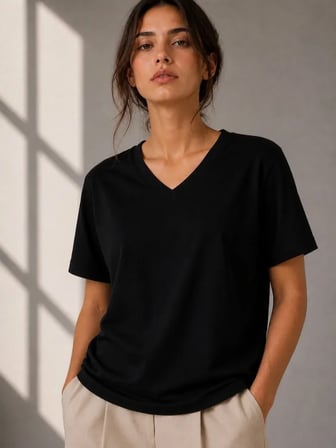 civetta V Yaka Basic Tişört Kısa Kol Yazlık Regular Fit T-Shirt - Siyah