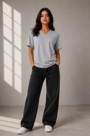 civetta V Yaka Basic Tişört Kısa Kol Yazlık Regular Fit T-Shirt - Gri