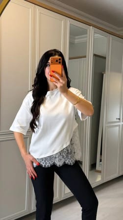 civetta Kısa Kollu Bısıklet Yakalı Dantel Detaylı Vıskon ıkı ıplık Bluz