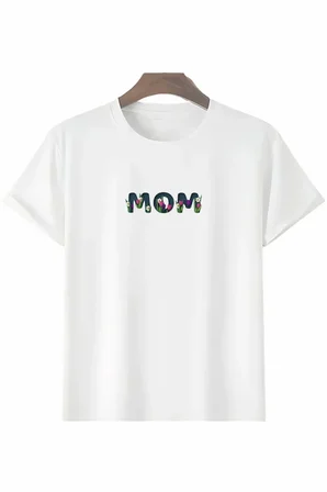 civetta Anneler Günü Hediye Mom Çiçek Baskılı Oversize Bisiklet Yaka T-shirt - Beyaz