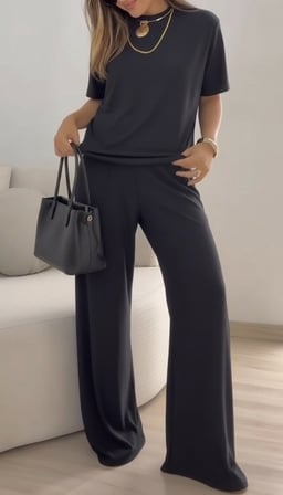 civetta Kadın Kısa Kollu Bisiklet Yaka Viskon Iki Iplik Bluz Ve Pantolon Ikili Takım