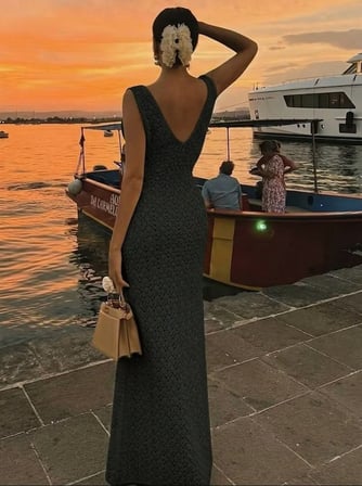 civetta Kadın Askılı V Yakalı Uzun Triko Elbise