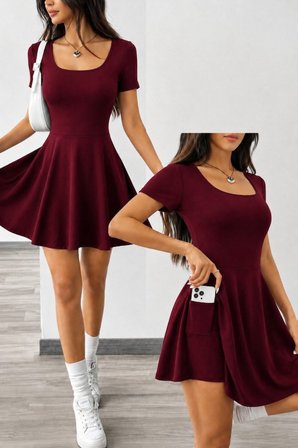 civetta Kadın Kısa Kollu Kare Yakalı Cep Detaylı Dalgıç Elbise Tulum
