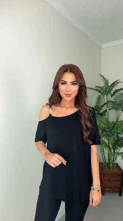 civetta Kadın Kısa Kollu Tek Omuzdan Askılı Toka Detaylı Viskon Bluz