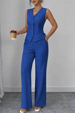 civetta Kadın Askılı önden Düğmeli Bluz Ve Pantolon Keten Ikili Takım