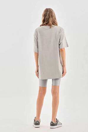 civetta Unisex Taş Desenli Oversize T-Shirt - Gri