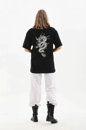 civetta Unisex Baskılı Oversize T-Shirt - Siyah