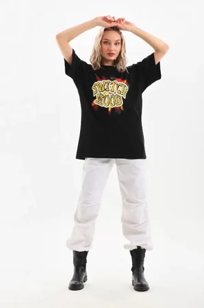 civetta Unisex Baskılı Oversize T-Shirt - Siyah