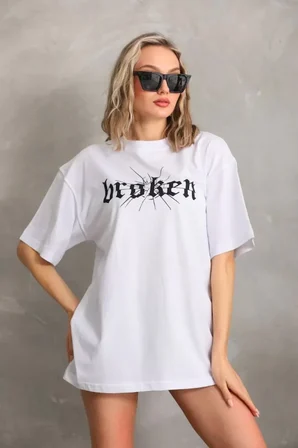 civetta Unisex Baskılı Oversize T-Shirt - Beyaz