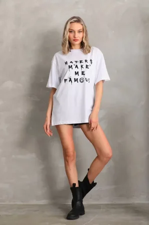 civetta Unisex Baskılı Oversize T-Shirt - Beyaz