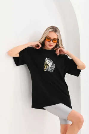 civetta Unisex Baskılı Oversize T-Shirt - Siyah