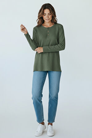 KADIN YAKA DÜME DETAYLI MEVSİMLİK BLUZ