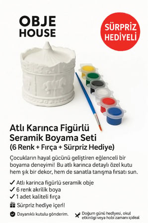 Atlı Karınca Alçı Boyama Seti (1 Figür + 6 Renk + Fırça + Hediye)
