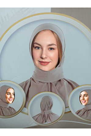 Çıtçıtlı Hijab , Penye , Çıtçıtlı , Pratik , Hazır Bone , Tesettür Hazır Şal Gri Renk