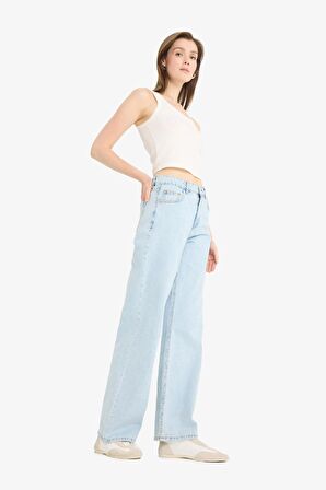 Straight Wide Yüksek Bel Düz Paça Uzun Jean Pantolon