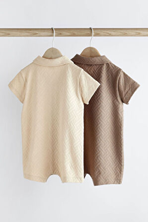 Next Baby % 100 Pamuklu Krem Kahve Dokulu 2’li Romper Set