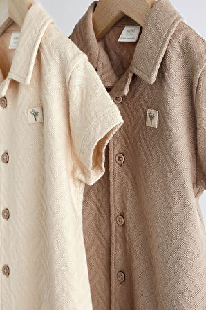 Next Baby % 100 Pamuklu Krem Kahve Dokulu 2’li Romper Set