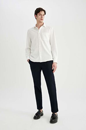 DeFacto Twill Yazlık Kumaş Pantolon Tapered Fit Normal Kesim Cepli Basic Düz Keten Karışımlı Duble Paça B6585AX24SPNV106