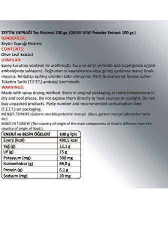 Zeytin Yaprağı Toz Ekstresi 100 Gr Cam Kavanoz