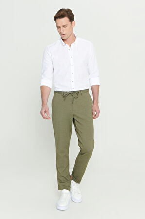 Slim Fit Dar Kesim Beli Bağlamalı Esnek Pantolon