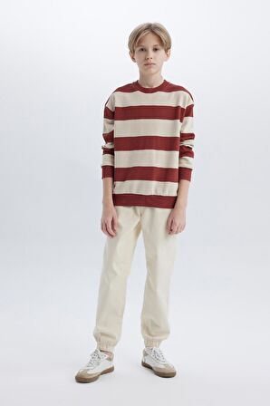 DeFacto Erkek Çocuk Oversize Geniş Kalıp Bisiklet Yaka Çizgili Sweatshirt D5677A824WNER37