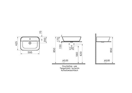 VitrA Geo 7426B020-0041 Dikdörtgen Çanak Lavabo, 60 cm, Mat Bej