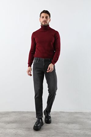 Erkek Likralı Straight Fit Jean Pantolon Siyah