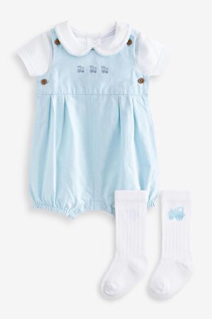 % 100 Pamuklu Pale Blue Smart Salopet Body Çorap 3’lü Set