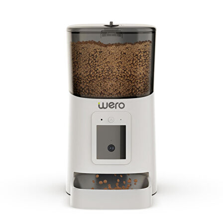 Wero 1080p Ayarlanabilir Kamera, 6 Lt, Wifi Kontrol Kedi / Köpek Besleyici, Pet Feeder, Metal Kase, Beyaz