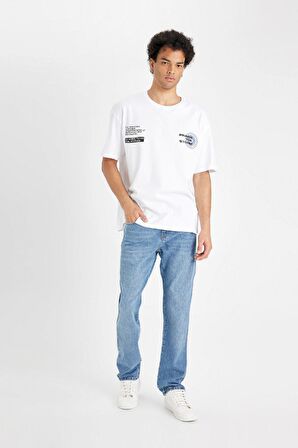 DeFacto Oversize Geniş Kalıp Bisiklet Yaka Sırt Baskılı Pamuklu Kısa Kollu Tişört C6145AX24AUWT34