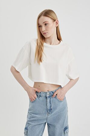 DeFacto Coool Loose Fit Bisiklet Yaka Basic Düz Kısa Kollu Tişört X2381AZ24SMWT32