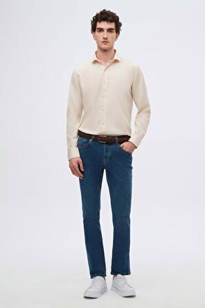 Ds Damat Slim Fit Bej İtalyan Yaka Armürlü Gömlek 2HF02ORT3185 2HF02ORT3185