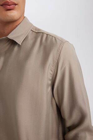 DeFacto Relax Fit Polo Yaka Twill Modal Karışımlı Basic Düz Uzun Kollu Gömlek D3376AX24AUKH466