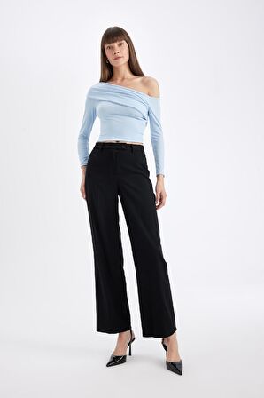 DeFacto Slim Fit Dar Kesim Omuzu Açık Basic Düz Uzun Kollu Bluz D4559AX24AUBE745