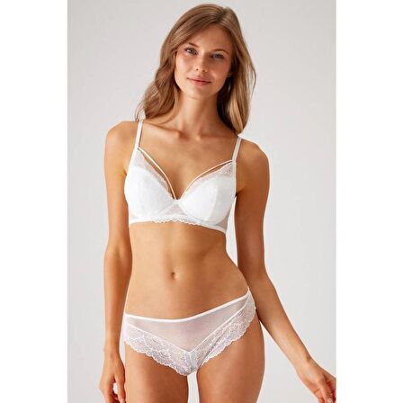 Pierre Cardin Dantelli Balenli Pedli Sütyen Takım Ekru