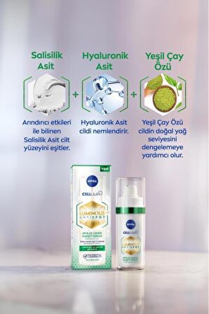 Nivea Luminous630 Sivilce Lekesi Karşıtı Serum 30ml, Salisilik Asit Hyaluronik Asit, Yağlı Ciltler