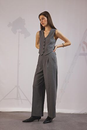 DeFacto Wide Leg Pensli Klasik Pantolon Geniş Bol Paça Basic Düz Uzun Boy Yüksek Bel Cepli C2020AX24AUGR156