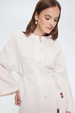 DeFacto %100 Keten Regular Fit Bağcıklı Uzun Kollu Gömlek Tunik D4394AX25SMER42