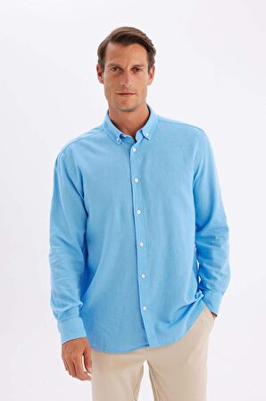DeFacto Relax Fit Polo Yaka Pamuklu Uzun Kollu Gömlek C1106AX24SMBE339